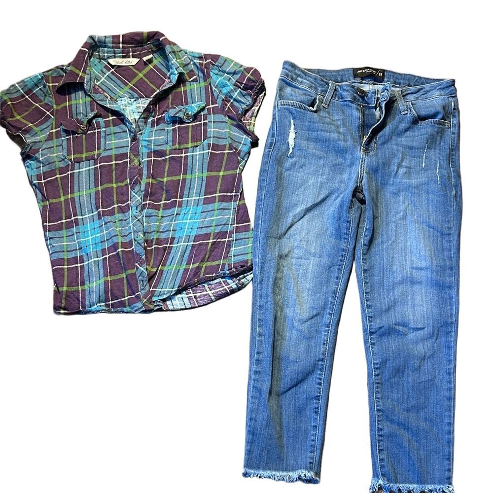 Plaid Shirt large and Distressed Jeans (27) Set in box 2